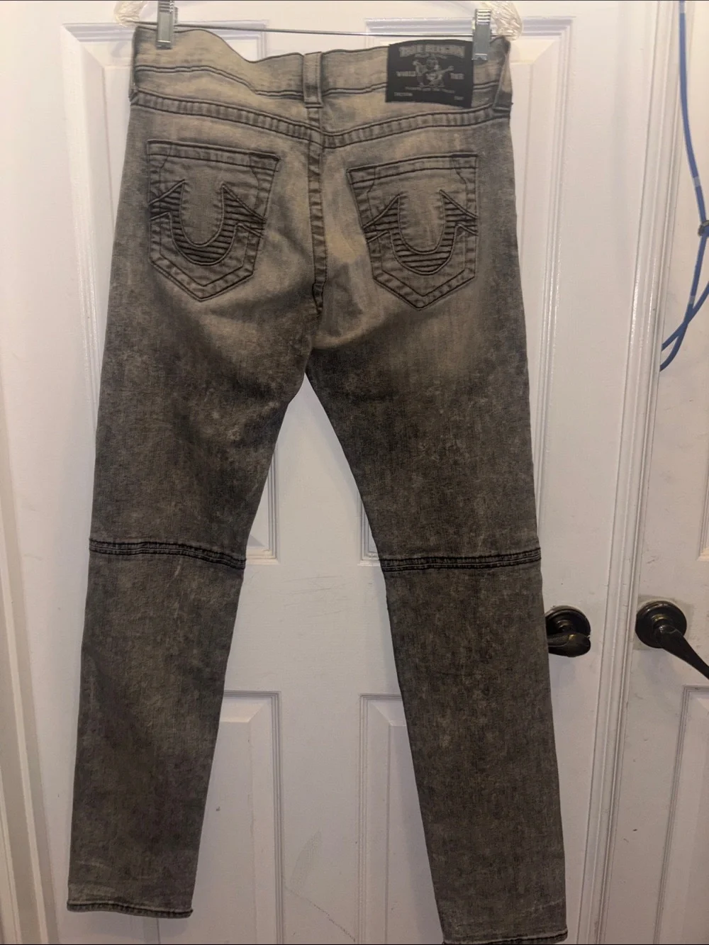 True Religion Men's Washed Grey Skinny Biker Jeans